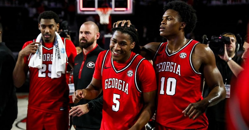 Georgia basketball starters Silas Demery and RJ Godfrey. Olivia Wilson / UGA Sports Communications