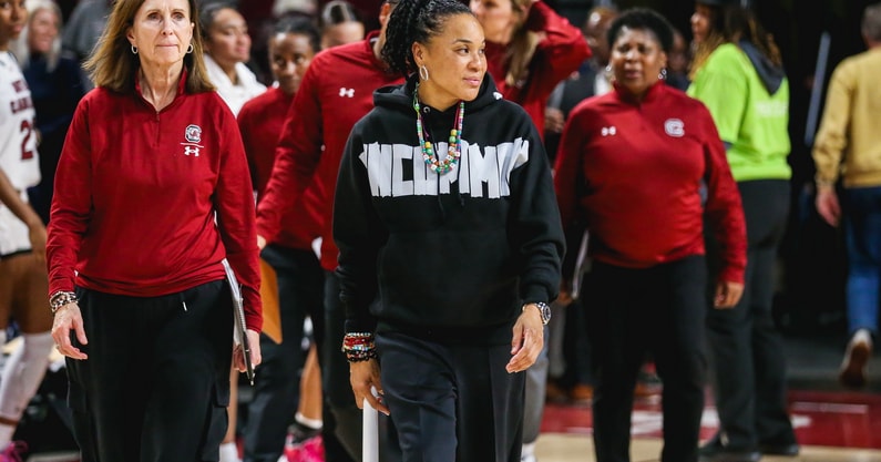 South Carolina women's basketball coach Dawn Staley during the Charleston Southern game on Dec. 19, 2024 (Katie Dugan | GamecockCentral.com)