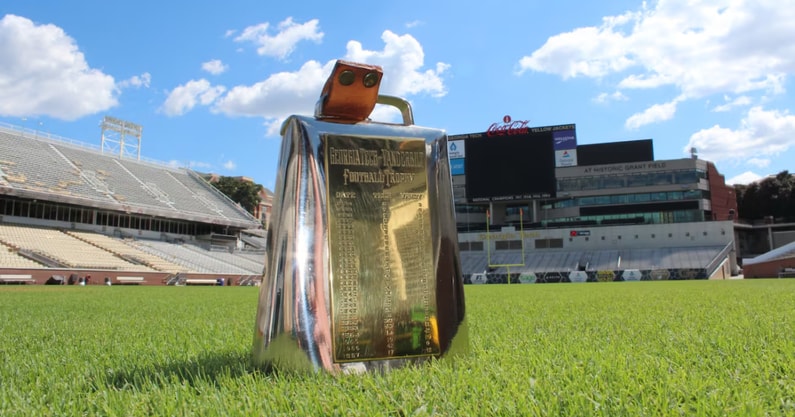 Vanderbilt and Georgia Tech will play for this 100-year-old cowbell in the Birmingham Bowl (via Georgia Tech Athletics)