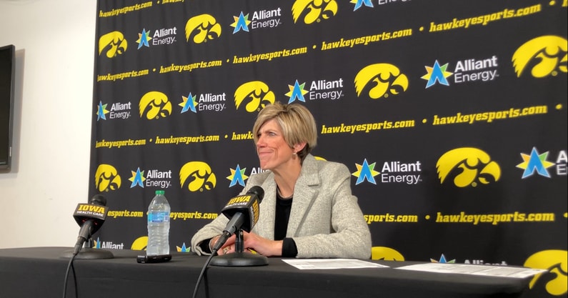 Iowa head coach Jan Jensen met with the media after Iowa's win over Purdue. (Photo by Kyle Huesmann)