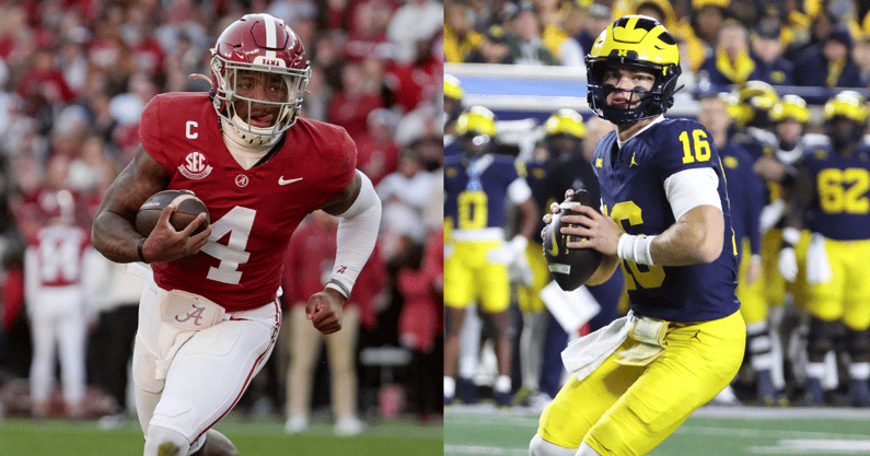 Alabama QB Jalen Milroe and Michigan QB Davis Warren