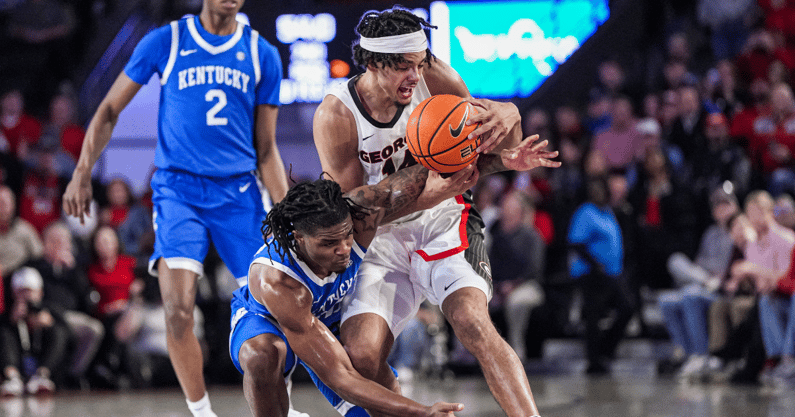 Kentucky G Otega Oweh goes for a lose ball vs. Georgia, via Dale Zanine, Imagn Images