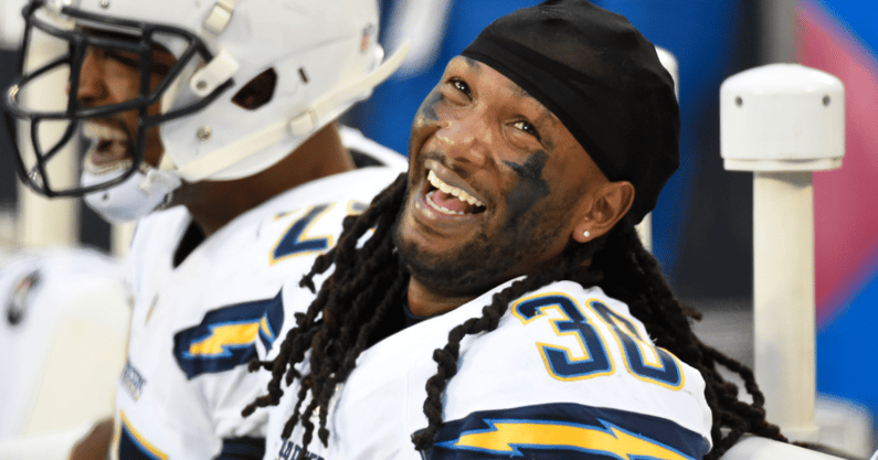 San Diego Chargers cornerback Trovon Reed (38) on the sidelines in the fourth quarter. The Panthers defeated the Chargers 28-16 at Bank of America Stadium