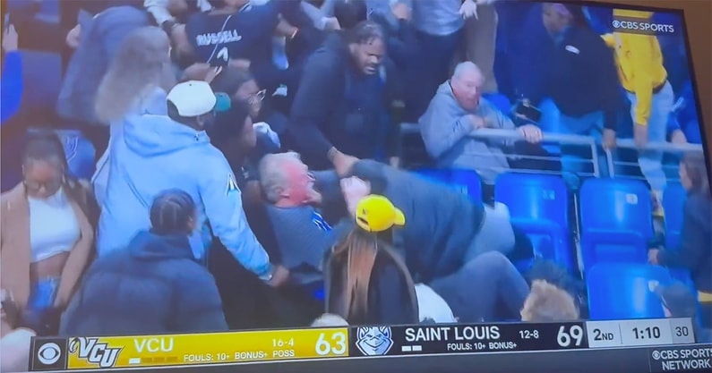 A fight in the stands during Saint Louis vs. VCU