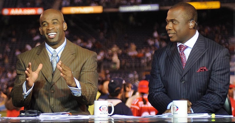 Colorado HC Deion Sanders and RBs coach Marshall Faulk during their time at NFL Network
