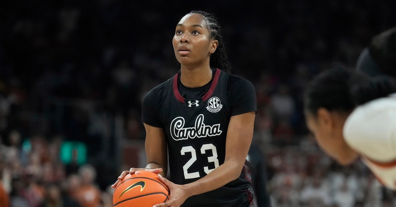 Feb 9, 2025; Austin, Texas, USA; South Carolina Gamecocks guard Bree Hall (23) shoots a free throw during the second half against the Texas Longhorns at Moody Center. Mandatory Credit: Scott Wachter-Imagn Images