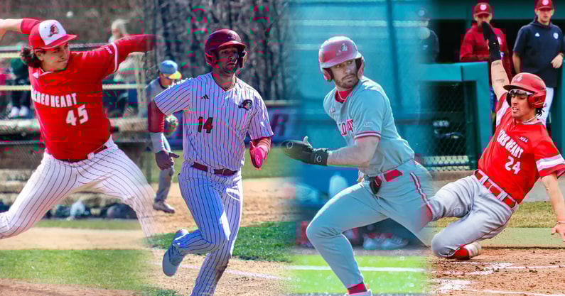 Sacred Heart Pioneers baseball captains Charlie Costello, Dante D'Amore, Zack Kovalchik, and Alex Ungar. Photo credit: Sacred Heart Baseball