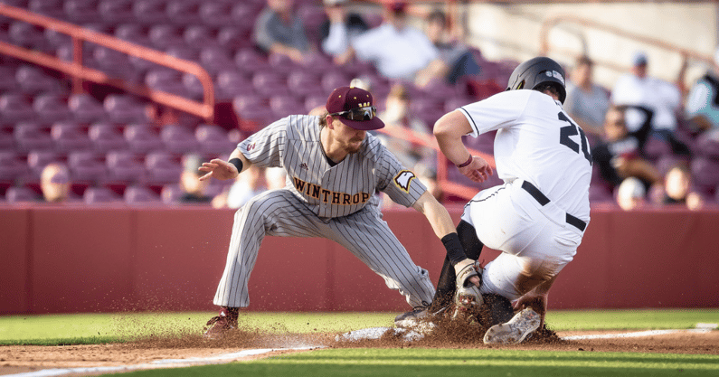 South Carolina baseball star Ethan Petry sliding into third base against Winthrop in 2024. Photo by: Caroline Barry | GamecockCentral
