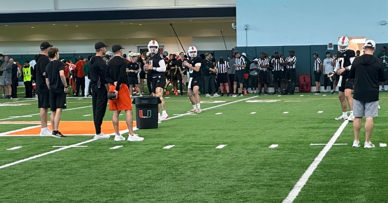 Carson Beck drop back Miami spring practice March 3