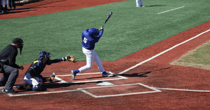 Morehead State Eagles outfielder JJ Dutton batting against Quinnipiac. Photo courtesy of Morehead State Athletics