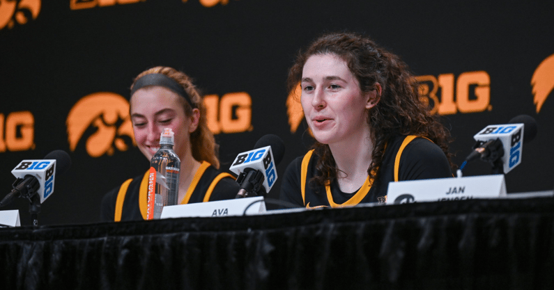Iowa center Ava Heiden spoke with the media after the Hawkeyes win over Michigan State. (Photo by Dennis Scheidt)