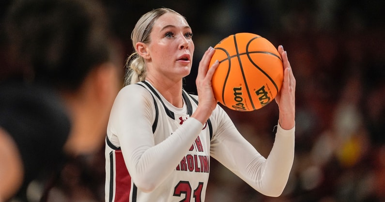 South Carolina Gamecocks forward Chloe Kitts (21) shoots a free throw against the Vanderbilt Commodores during the second half at Bon Secours Wellness Arena. Mandatory Credit: Jim Dedmon-Imagn Images
