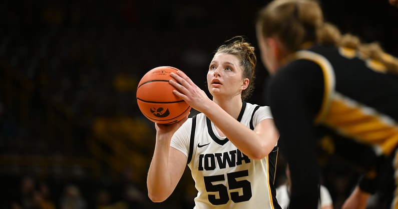 Iowa forward Teagan Mallegni shoots a free throw against Missouri Western. (Photo by Dennis Scheidt)