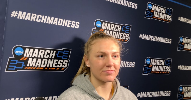 Iowa forward Syd Affolter spoke to the media on Friday afternoon. (Photo by Kyle Huesmann)