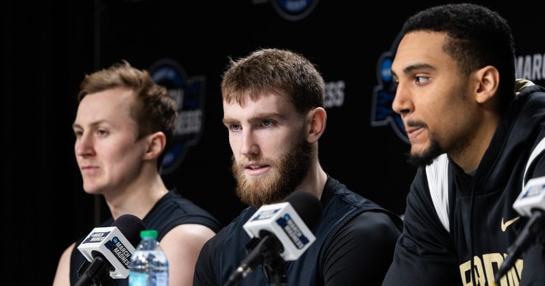 Purdue's Fletcher Loyer, Braden Smith and Trey Kaufman-Renn.