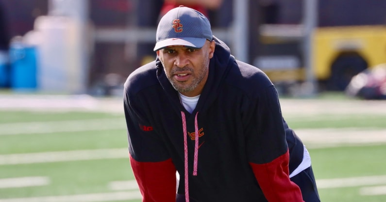 USC defensive coordinator D'Anton Lynn during a spring practice with the Trojans