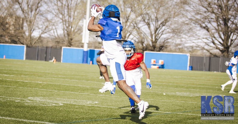 Kentucky WR Kendrick Law at spring practice, via Aaron Perkins, KSR