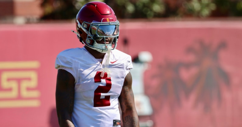 USC defensive back DJ Harvey at a spring ball practice with the Trojans