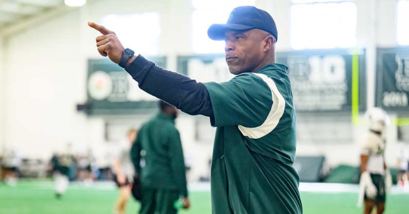 Michigan State wide receivers coach Courtney Hawkins (photo by Dane Robison for SpartanMag.com).