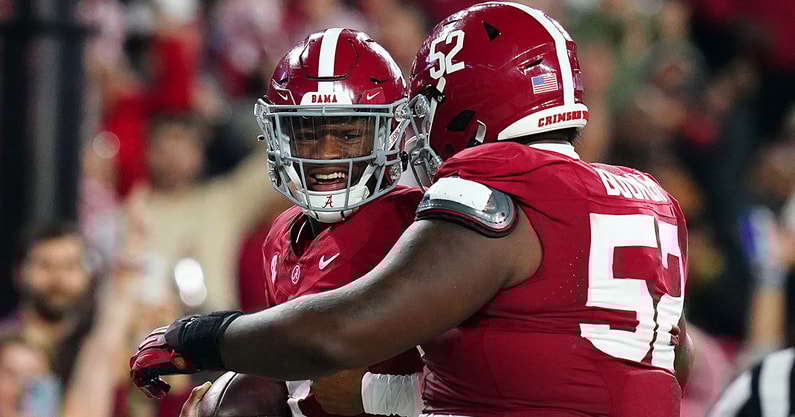 Alabama QB Jalen Milroe and OL Tyler Booker