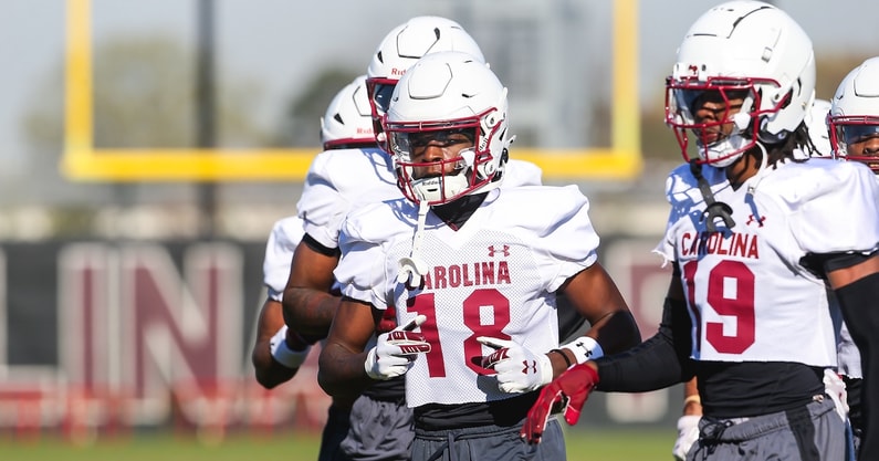 South Carolina WRs Brian Rowe and Dre Jacobs (Photo: Katie Dugan | GamecockCentral.com)