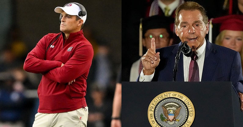 South Carolina HC Shane Beamer and former Alabama HC Nick Saban