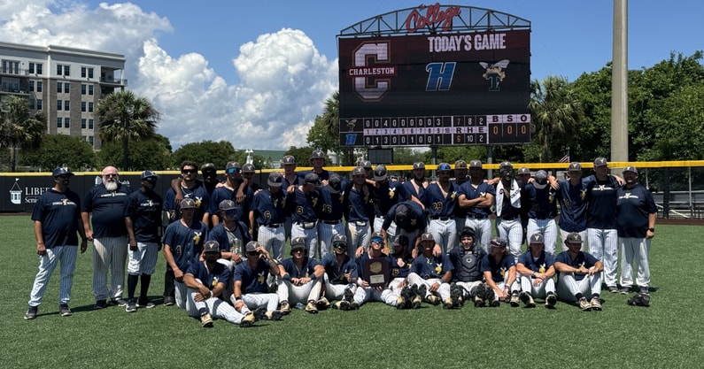South Carolina baseball commitments Patrick Evans (4) and Logan Prisco (35) with their Florence-Darlington team. Photo credit: FDTC Baseball | @FloDar_Tech on Twitter/X