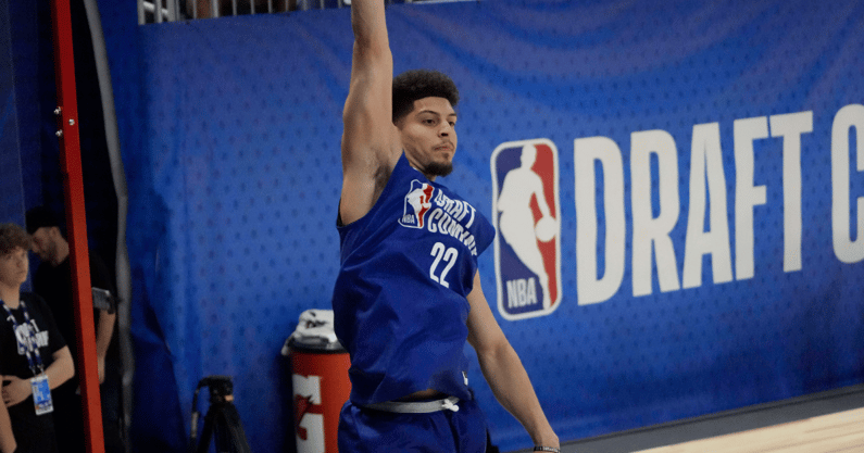 May 13, 2025; Chicago, Il, USA; Koby Brea is (22) participates in the 2025 NBA Draft Combine at Wintrust Arena. Mandatory Credit: David Banks-Imagn Image