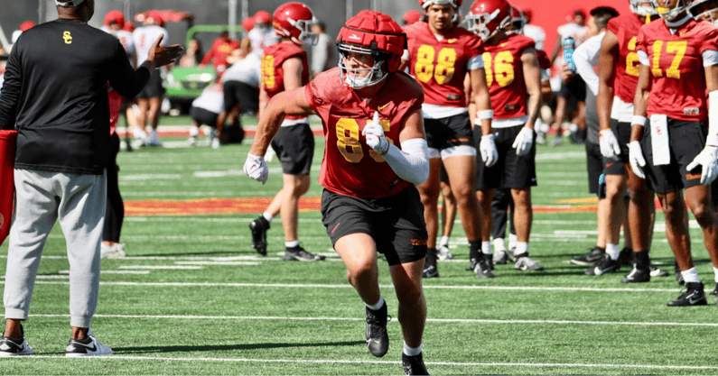 USC tight end Walker Lyons during a spring practice with the Trojans
