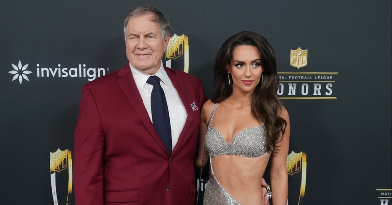 Jordon Hudson and Bill Belichck at NFL Honors, via Kirby Lee-Imagn Images