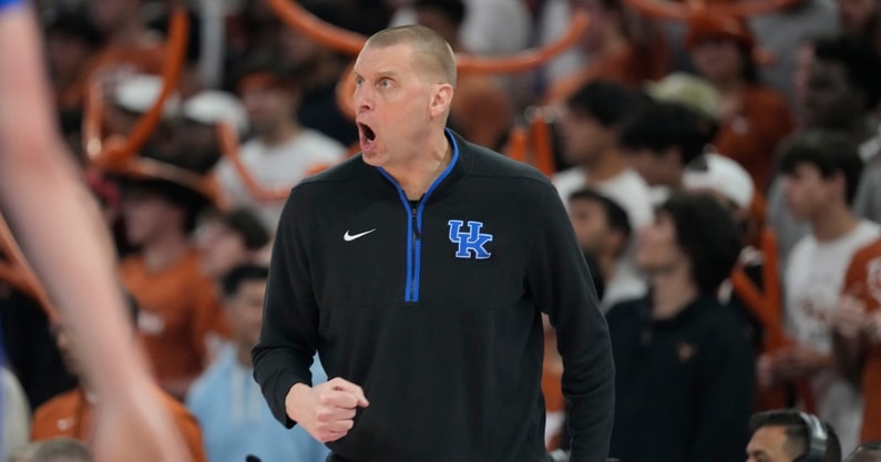 Feb 15, 2025; Austin, Texas, USA; Kentucky Wildcats head coach Mark Pope reacts during the first half against the Texas Longhorns at Moody Center. Mandatory Credit: Scott Wachter-Imagn Images
