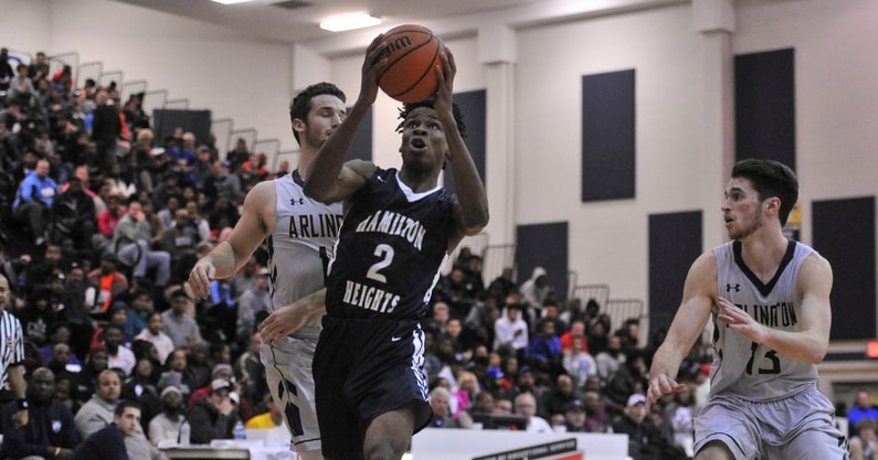 Jan 7, 2017; Arlington, TN, USA; Hamilton Heights Hawks Shai Gilgeous-Alexander guard (2) goes to the basket against Arlington Tigers Luke Wiseman guard (13) during the game at Arlington High School. Mandatory Credit: Justin Ford-Imagn Images