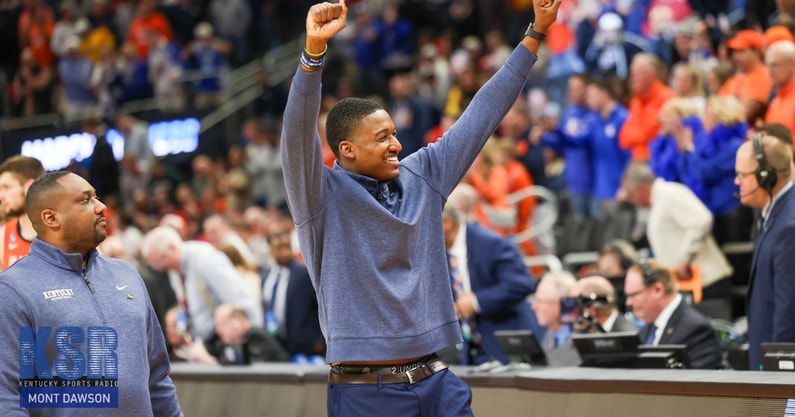 Kentucky assistant coach Mikhail McLean celebrates the NCAA Tournament win over Illinois - Mont Dawson, Kentucky Sports Radio