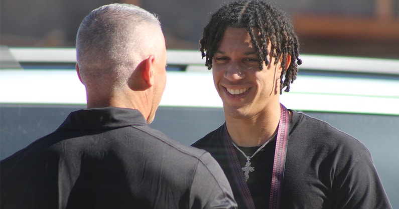 CJ Bronaugh talking with Mike Norvell at Florida State (Matt LaSerre/Warchant)