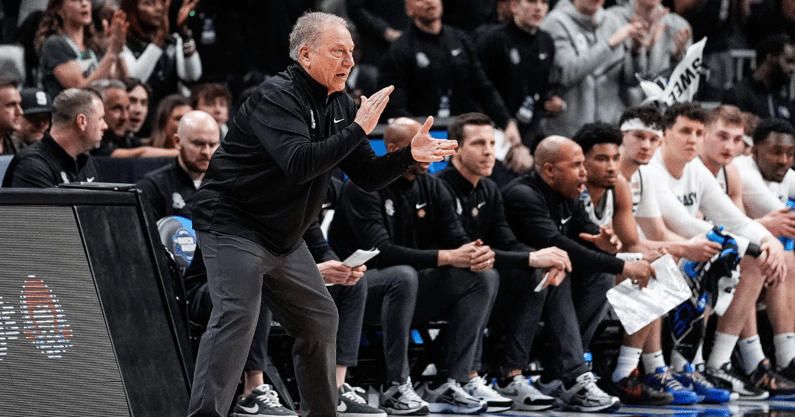 Michigan State head coach Tom Izzo reacts to a play against Ole Miss during the first half of the Sweet 16 round of NCAA tournament at State Farm Arena in Atlanta, Ga. on Friday, March 28, 2025 - Junfu Han, USA TODAY Sports