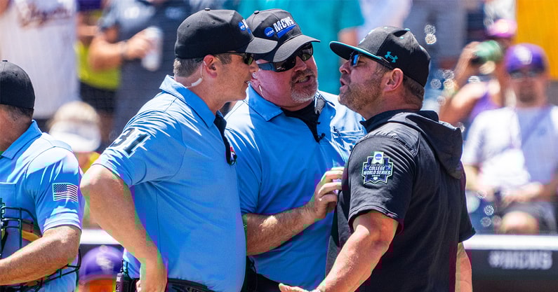 College World Series Coastal Carolina Kevin Schnall LSU ejection umpire