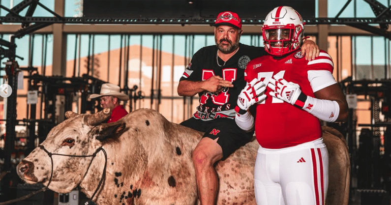 OT Claude Mpouma with Head Coach Matt Rhule on OV to Nebraska