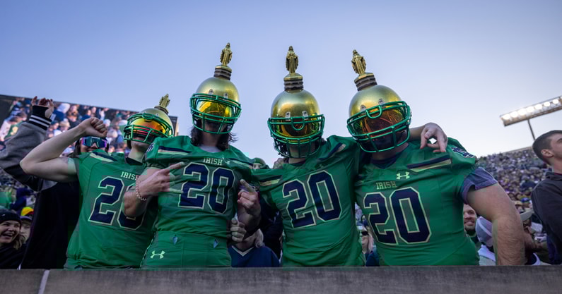 Notre Dame football fans in Notre Dame Stadium from Wake Forest game in 2023.