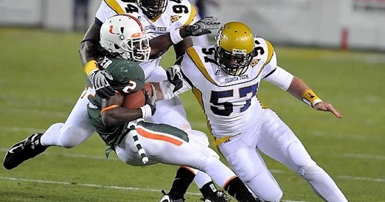 Shane Bowen (57) making a tackle during his career at Georgia Tech