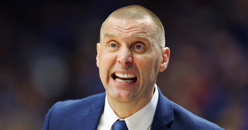 Jan 14, 2025; Lexington, Kentucky, USA; Kentucky Wildcats head coach Mark Pope talks to his players during the second half against the Texas A&M Aggies at Rupp Arena at Central Bank Center. Mandatory Credit: Jordan Prather-Imagn Images