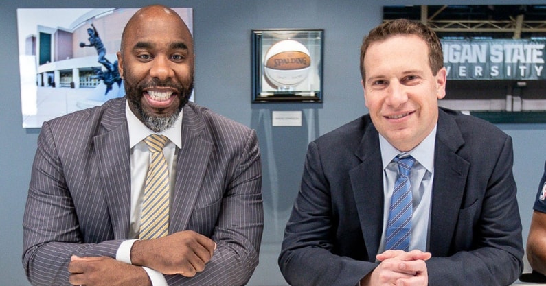 Former Michigan State point guards Mateen Cleaves and Mat Ishbia (photo by Junfu Han for USA TODAY Sports).
