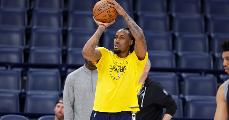 Jun 4, 2025; Oklahoma City, OK, USA; Indiana Pacers forward Isaiah Jackson (22) during NBA Finals Media Day at Paycom Center. Mandatory Credit: Alonzo Adams-Imagn Images