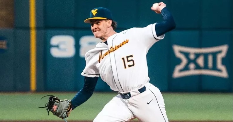 Maxx Yehl pitching for West Virginia in 2025
