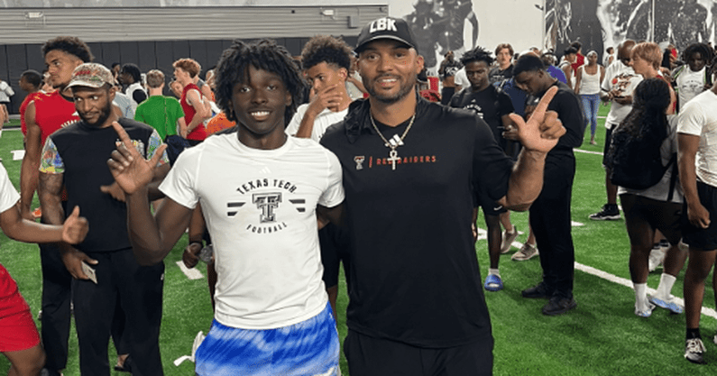 Samuel Williams with Texas Tech WR's coach Juice Johnson