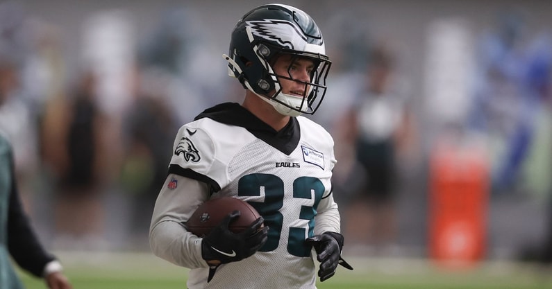 Philadelphia Eagles cornerback Cooper DeJean participates in OTAs at NovaCare Complex. (Photo by Bill Streicher-Imagn Images)