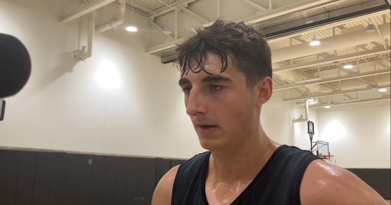 Tate Sage spoke with the media on Tuesday. (Photo by Kyle Huesmann)