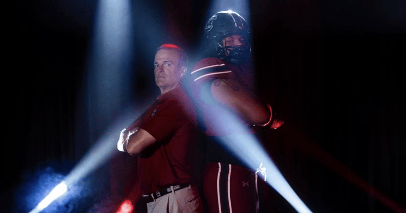 South Carolina football commitment Kamari Blair with head coach Shane Beamer. Photo credit: Kamari Blair | @KamariBlair64 on Twitter/X