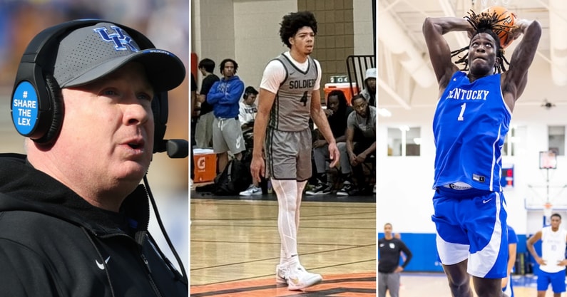Photos of Mark Stoops (left) and Tyran Stokes (middle) via Kentucky Sports Radio | Photo of Denzel Aberdeen via Chet White, UK Athletics