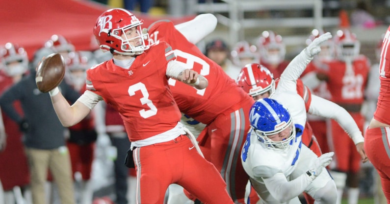 Briggs Cherry passes for Baylor School in a Tennessee high school football game.