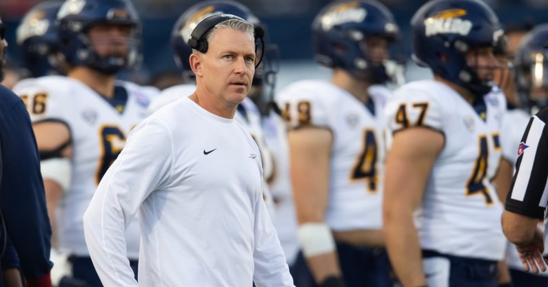 Dec 30, 2023; Tucson, AZ, USA; Toledo Rockets head coach Jason Candle against the Wyoming Cowboys in the Arizona Bowl at Arizona Stadium. Mandatory Credit: Mark J. Rebilas-USA TODAY Sports